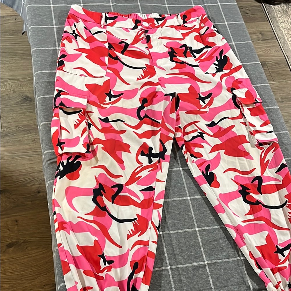 Pink, Red, & Black Camouflage Cargo Joggers